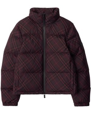 Burberry Check Print Puffer Jacket - Purple