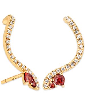 Astrid & Miyu Plated And Garnet Snake Climber Stud Earrings - Metallic