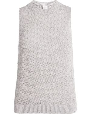 Eleventy Linen-Blend Sequin-Embellished Sweater Vest - White