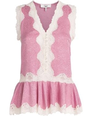 Chloé Silk Jacquard Peplum Top - Pink