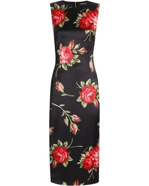 Dolce & Gabbana Floral Sleeveless Midi Dress - Red