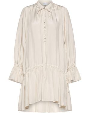 Marella Silk Ruched Mini Shirt Dress - White