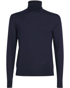 Isaia Wool-Silk-Cashmere Rollneck Sweater - Blue