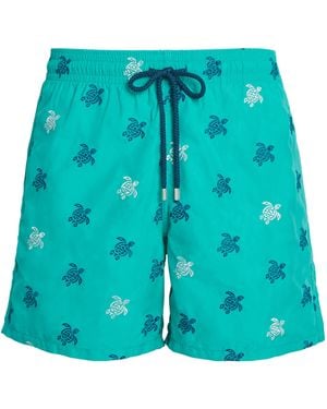 Vilebrequin Embroidered-Turtle Mistral Swim Shorts - Blue
