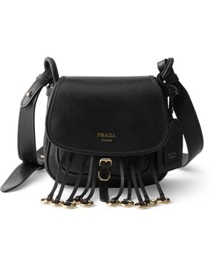 Prada Mini Leather Corsaire Shoulder Bag - Black