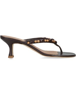 STAUD Leather Beaded Freja Heeled Sandals 60 - Brown