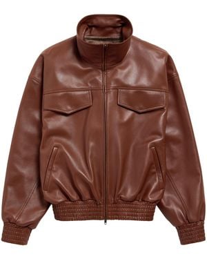 Balenciaga Oversized Cropped Leather Jacket - Brown