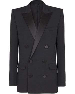 Balmain Wool-Satin Double-Breasted Blazer - Black