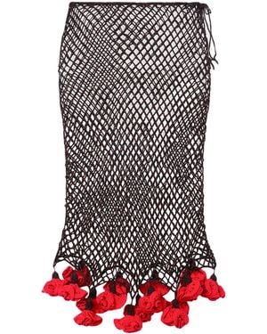Alaïa Floral Crochet Midi Skirt - Brown