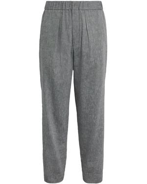 Giorgio Armani Linen-Wool Pleated Straight Trousers - Grey