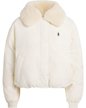 Polo Ralph Lauren Fleece-Collar Cropped Down Puffer Jacket - White