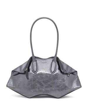 McQueen Metallic Leather Manta Top-Handle Bag - Grey