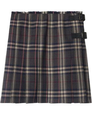 Burberry Wool Check Kilt Mini Skirt - Black