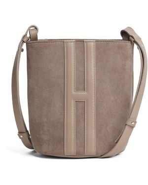 Harrods X Tusting Medium Suede H Cross-Body Bag - Brown