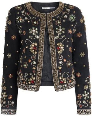 Alice + Olivia Linen Embellished Kidman Jacket - Black