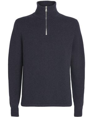 Johnstons of Elgin Cashmere Tweel Quarter-Zip Jumper - Blue