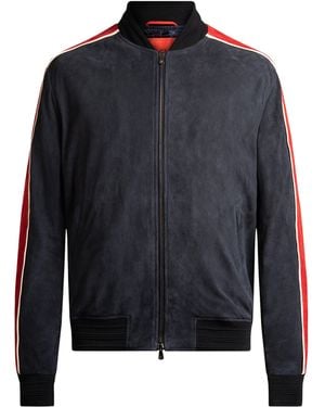 Isaia Leather Bomber Jacket - Blue