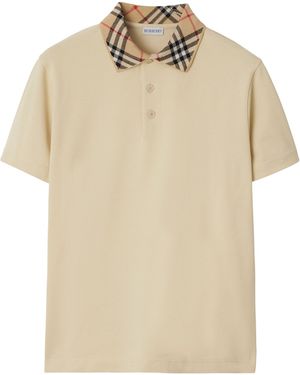 Burberry Cotton Check Collar Polo Shirt - Natural