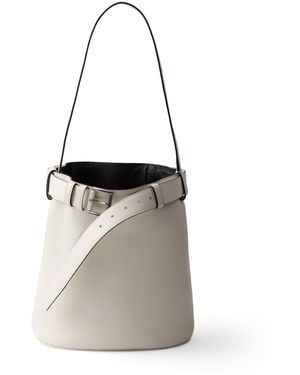 Prada Leather Buckled Bucket Bag - White