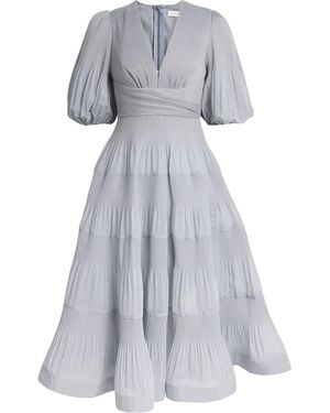 Zimmermann Pleated Plunge-Neck Midi Dress - Grey