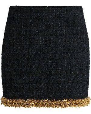 Balmain Tweed Beaded-Hem Mini Skirt - Black