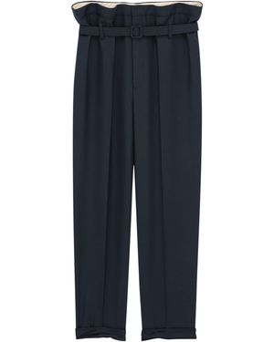Saint Laurent Virgin Wool Paperbag Slim Trousers - Blue