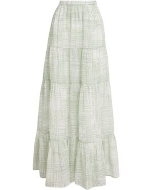 Kiton Silk Printed Midi Skirt - White