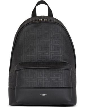 Balmain Leather Pb Monogram Backpack - Black