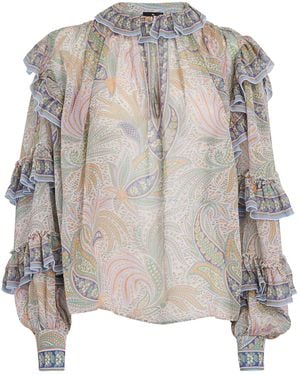 Etro Silk Ruffle Blouse - Grey