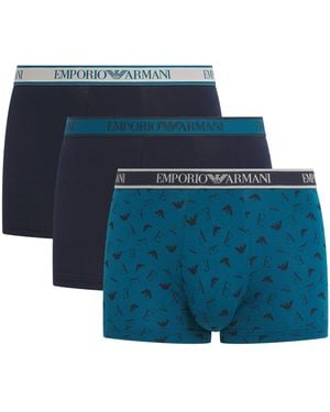 Emporio Armani Stretch-Cotton Logo Trunks - Blue
