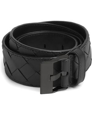 Bottega Veneta Leather Intrecciato Watch Buckle Belt - Black