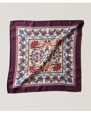 Kiton Floral-Print Silk Pocket Square - Red