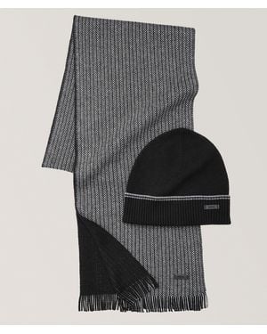 BOSS Ernesto Reversible Striped Hat & Scarf Gift Set - Grey
