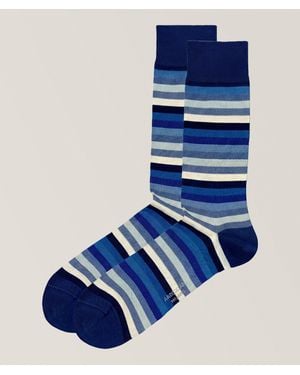 Marcoliani Striped Pima Cotton-Blend Dress Socks - Blue