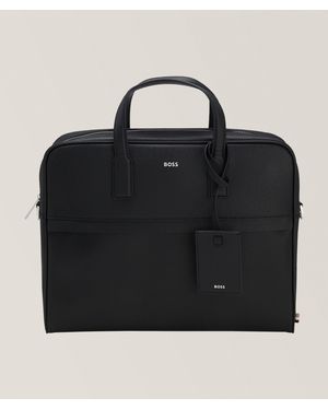 BOSS Zair Foil Logo Leather Document Case - Black