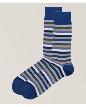 Marcoliani Striped Pima Cotton-Blend Dress Socks - Blue