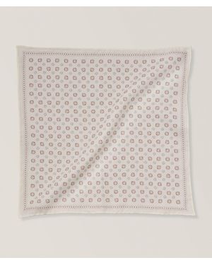 Eleventy Medallion-Print Wool-Cotton Pocket Square - Natural