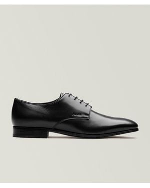 Prada Leather Square-Toe Derbies - Black