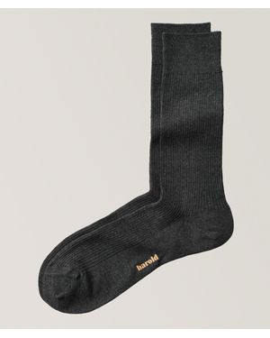 Harold Fine Ribbed Stretch-Cotton Socks - Black