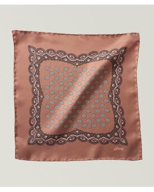Brioni Patterned Silk Pocket Square - Brown