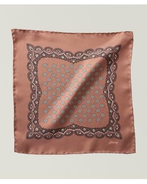 Brioni Patterned Silk Pocket Square - Brown