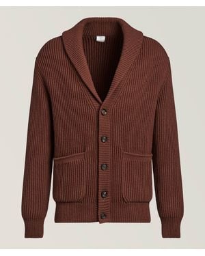 Eleventy Ribbed Wool Shawl Cardigan - Brown