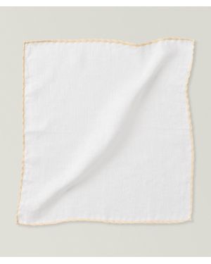 Eleventy Whip-Stitch Linen Pocket Square - White
