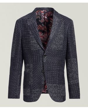 Etro Patchwork Wool-Blend Sport Jacket - Blue