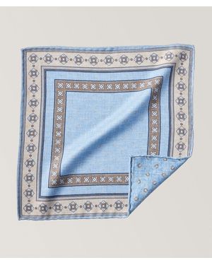 Edward Armah Reversible Medallion & Mini Neat Pattern Silk Pocket Square - Blue