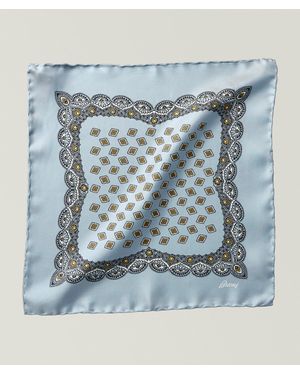 Brioni Patterned Silk Pocket Square - Blue