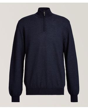 Canali Tapestry Merino Wool Half-Zip Sweater - Blue