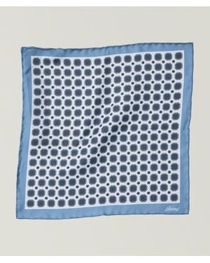 Brioni Medallion Silk Pocket Square - Blue