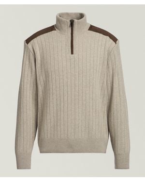 Paul & Shark Suede-Trim Quarter-Zip Sweater - Natural
