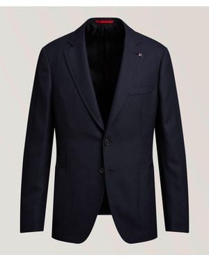 Isaia Hopsack Super 150 Wool Sport Jacket - Blue